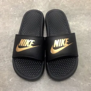 NIKE BENASSI SLIDES JUST DO IT JDI BLACK GOLD