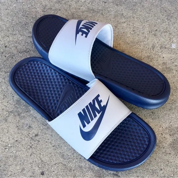 NIKE BENASSI SLIDES JUST DO IT JDI NAVY WOLF GREY MIDNIGHT BLUE BLUES GREYS