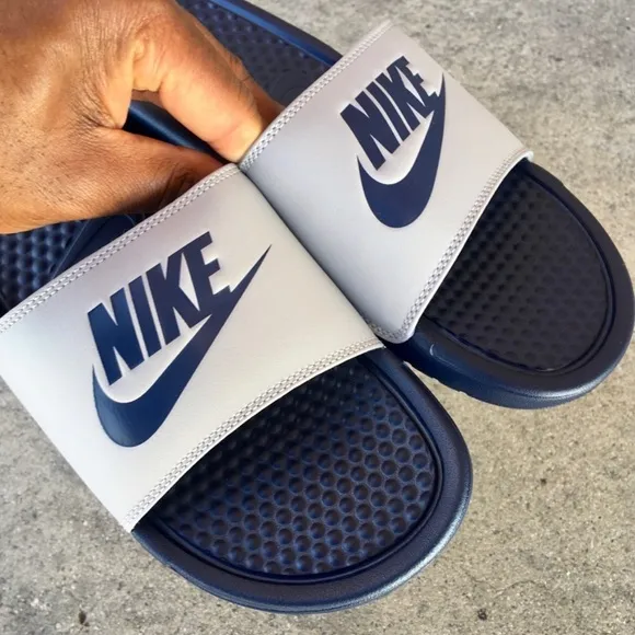NIKE BENASSI SLIDES JUST DO IT JDI NAVY WOLF GREY MIDNIGHT BLUE BLUES GREYS