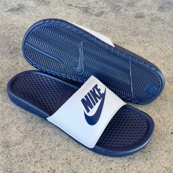 NIKE BENASSI SLIDES JUST DO IT JDI NAVY WOLF GREY MIDNIGHT BLUE BLUES GREYS