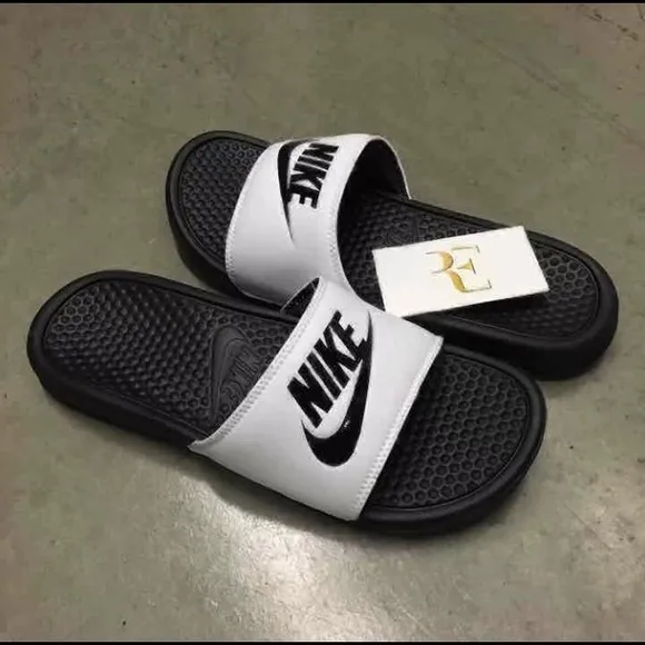 NIKE BENASSI SLIDES JUST DO IT WHITE BLACK