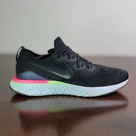 Nike Epic React Flyknit 2 Men's Running Shoes Size 10 Black White Gray Comfort