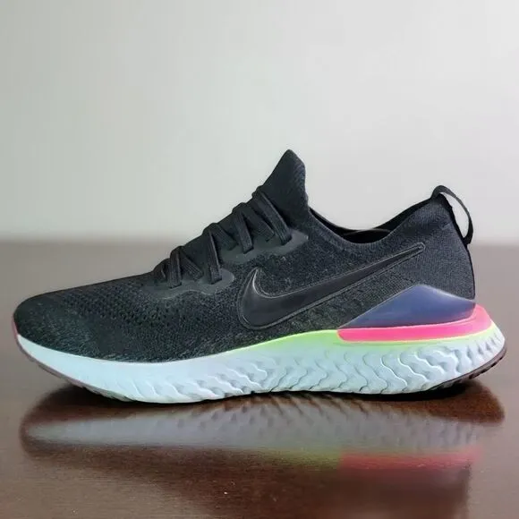 Nike Epic React Flyknit 2 Men's Running Shoes Size 10 Black White Gray Comfort