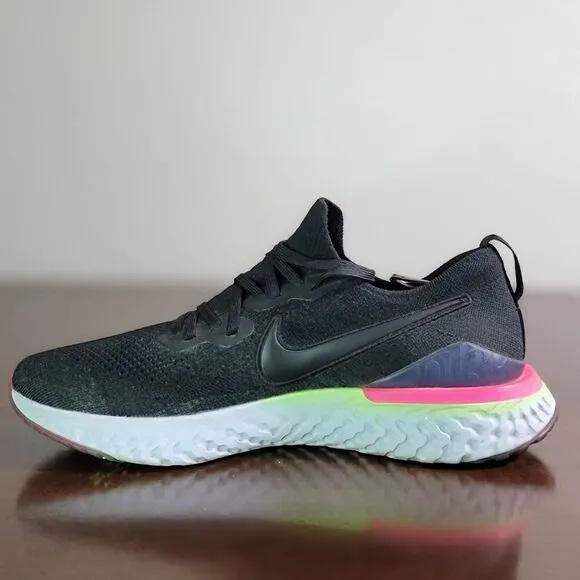 Nike Epic React Flyknit 2 Men's Running Shoes Size 10 Black White Gray Comfort