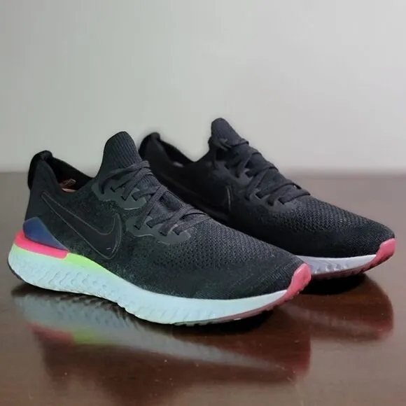 Nike Epic React Flyknit 2 Men's Running Shoes Size 10 Black White Gray Comfort