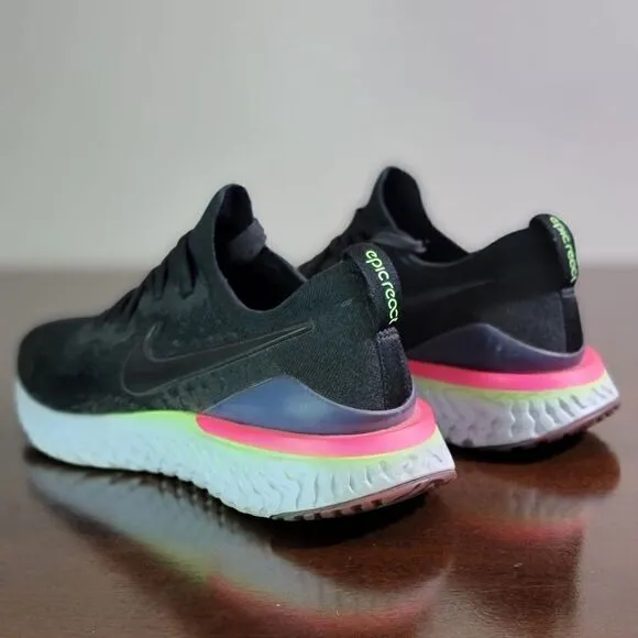 Nike Epic React Flyknit 2 Men's Running Shoes Size 10 Black White Gray Comfort