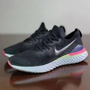 Nike Epic React Flyknit 2 Men's Running Shoes Size 10 Black White Gray Comfort