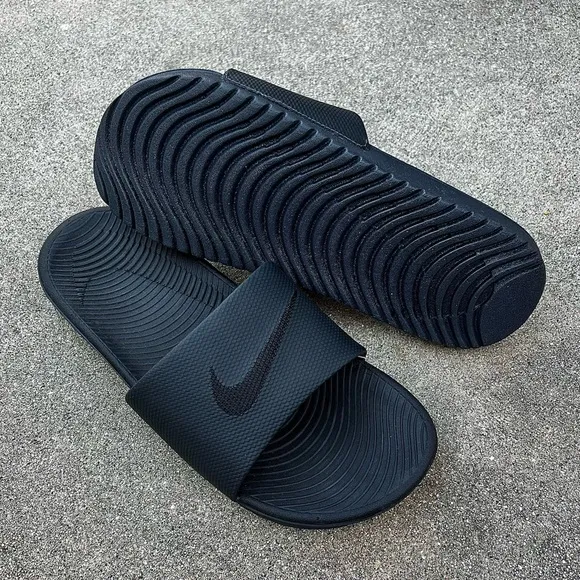 NIKE KAWA SLIDE SLIDES FLIP FLOP SANDALS SWOOSH BLACK BLACKS ANTHRACITE MENS