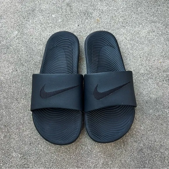 NIKE KAWA SLIDE SLIDES FLIP FLOP SANDALS SWOOSH BLACK BLACKS ANTHRACITE MENS
