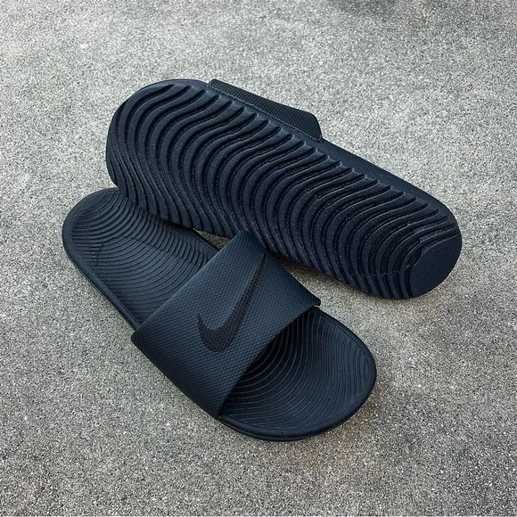 NIKE KAWA SLIDE SLIDES FLIP FLOP SANDALS SWOOSH BLACK BLACKS ANTHRACITE MENS