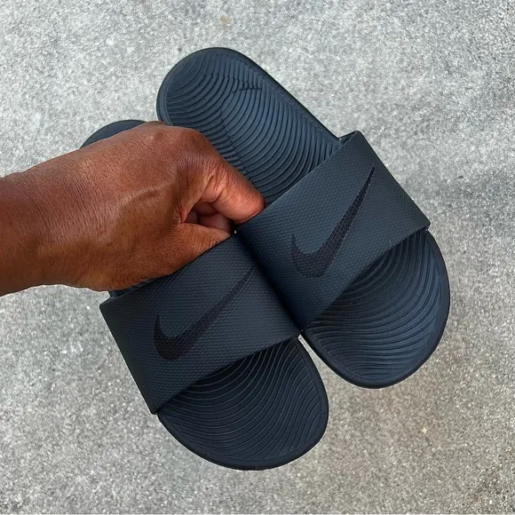 NIKE KAWA SLIDE SLIDES FLIP FLOP SANDALS SWOOSH BLACK BLACKS ANTHRACITE MENS