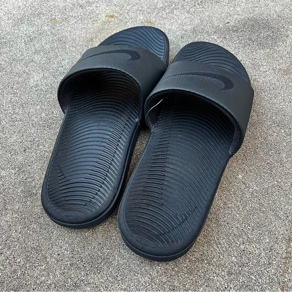 NIKE KAWA SLIDE SLIDES FLIP FLOP SANDALS SWOOSH BLACK BLACKS ANTHRACITE MENS