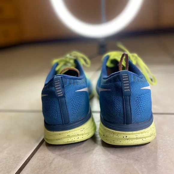 Nike Mens Flyknit Lunar2 Volt Blue Comfort Athletic Running Shoes Size US 13