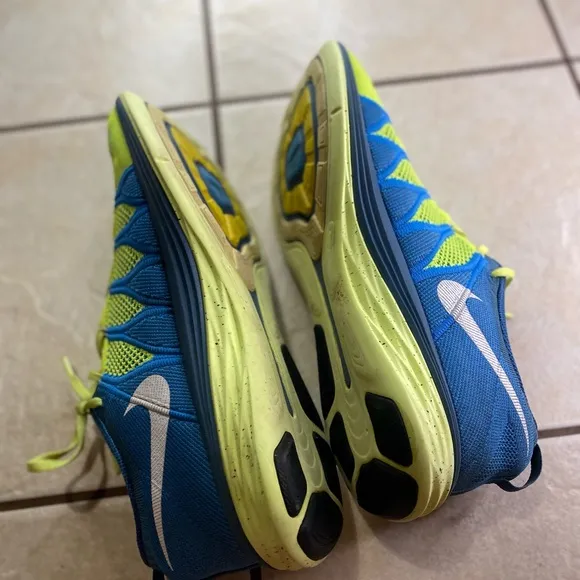 Nike Mens Flyknit Lunar2 Volt Blue Comfort Athletic Running Shoes Size US 13