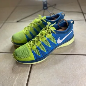 Nike Mens Flyknit Lunar2 Volt Blue Comfort Athletic Running Shoes Size US 13