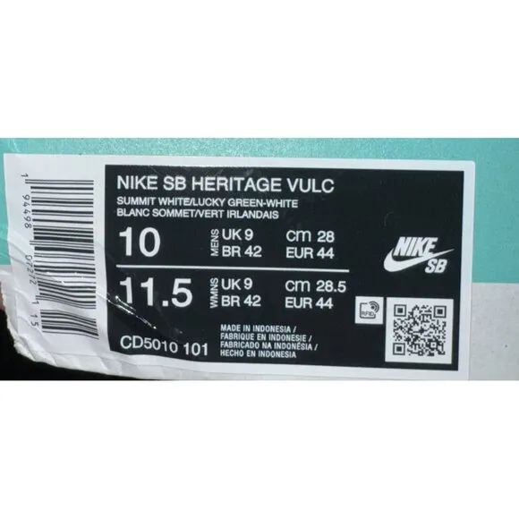 Nike SB Heritage Vulc Mens Suede Athletic Skate Shoes Size 10 White Green Gum