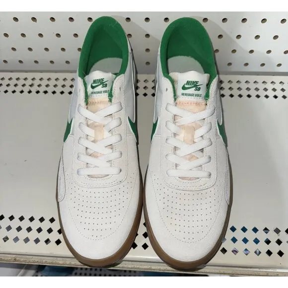 Nike SB Heritage Vulc Mens Suede Athletic Skate Shoes Size 10 White Green Gum