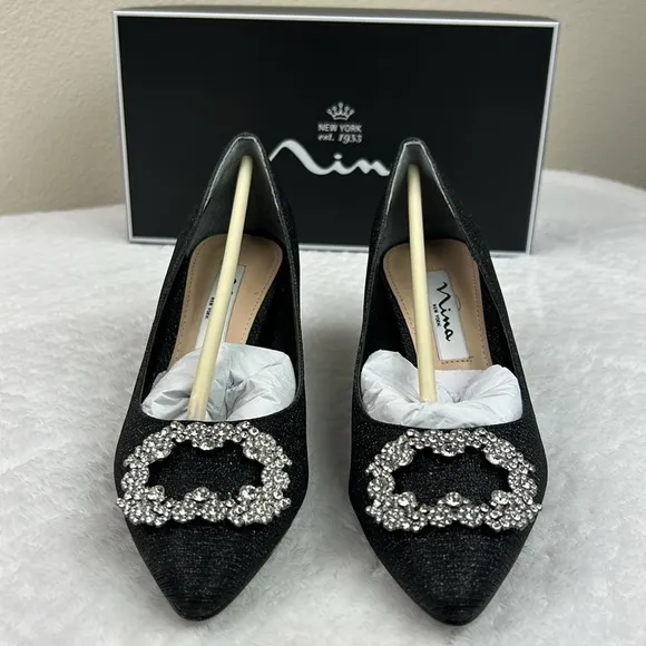 Nina Neya Textured Metallic Jeweled Mid Heel Classic Dress Pump NEW 5.5