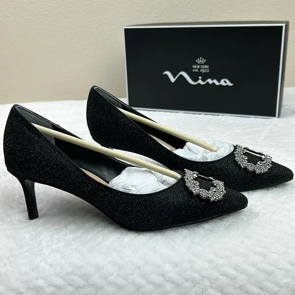 Nina Neya Textured Metallic Jeweled Mid Heel Classic Dress Pump NEW 5.5