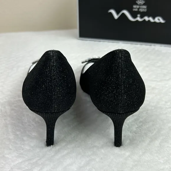 Nina Neya Textured Metallic Jeweled Mid Heel Classic Dress Pump NEW 5.5