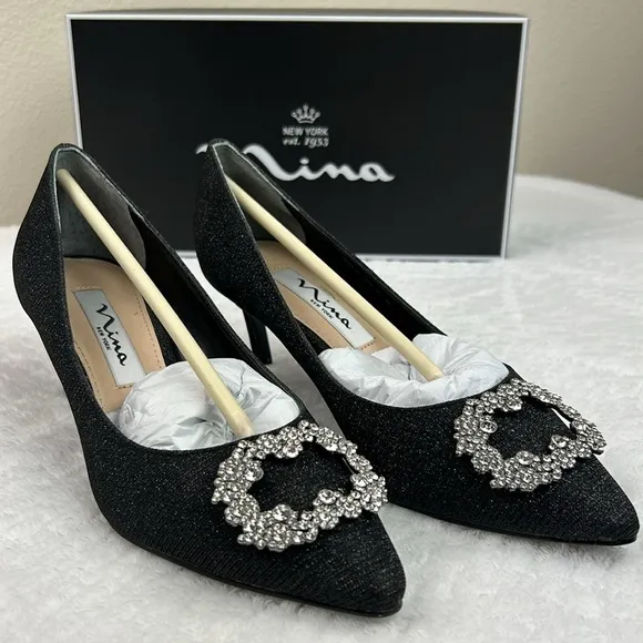 Nina Neya Textured Metallic Jeweled Mid Heel Classic Dress Pump NEW 5.5