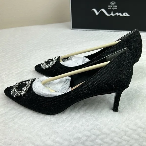 Nina Neya Textured Metallic Jeweled Mid Heel Classic Dress Pump NEW 5.5