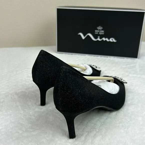 Nina Neya Textured Metallic Jeweled Mid Heel Classic Dress Pump NEW 5.5