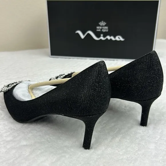 Nina Neya Textured Metallic Jeweled Mid Heel Classic Dress Pump NEW 5.5
