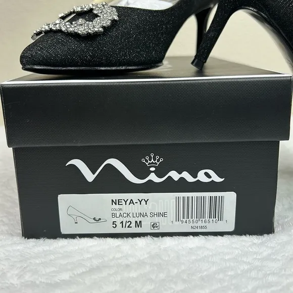 Nina Neya Textured Metallic Jeweled Mid Heel Classic Dress Pump NEW 5.5
