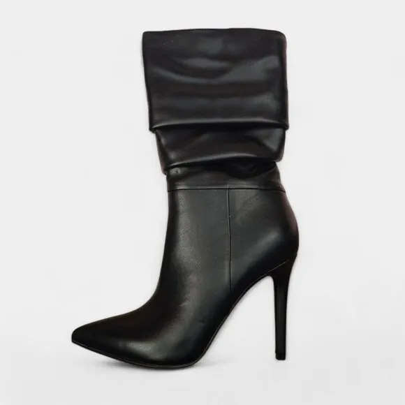 Nine West Tasta Mid Calf Dress Boots Black 7M Slouch Stiletto High Heel NWB