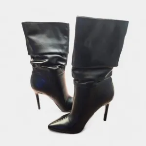 Nine West Tasta Mid Calf Dress Boots Black 7M Slouch Stiletto High Heel NWB