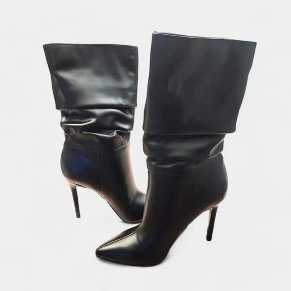 Nine West Tasta Mid Calf Dress Boots Black 7M Slouch Stiletto High Heel NWB