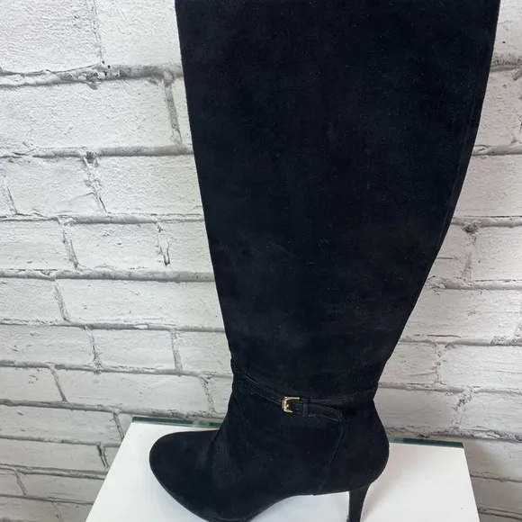 Nine West Womens Tall Black Suede Califa Heeled Boots Size 9 EUC Stiletto Boots