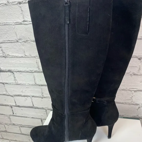 Nine West Womens Tall Black Suede Califa Heeled Boots Size 9 EUC Stiletto Boots