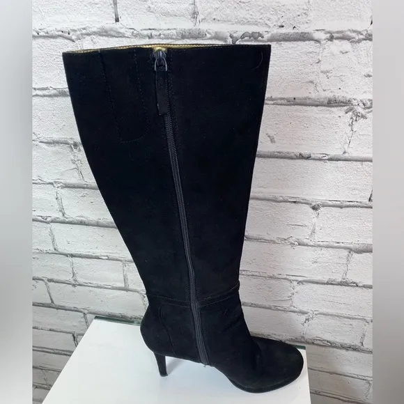 Nine West Womens Tall Black Suede Califa Heeled Boots Size 9 EUC Stiletto Boots