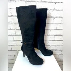 Nine West Womens Tall Black Suede Califa Heeled Boots Size 9 EUC Stiletto Boots