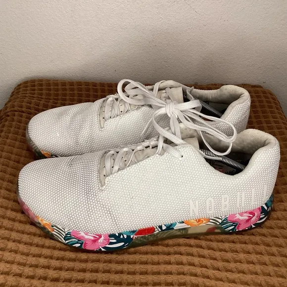 NoBull Mens Size 13.5 Trainer Shoes White Floral Sole Lace Up Training Sneakers‎