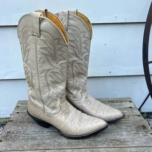 Nocona Boots Cowgirl Beige Cream Marbled Point Toe Western Style 76133 Size 6C