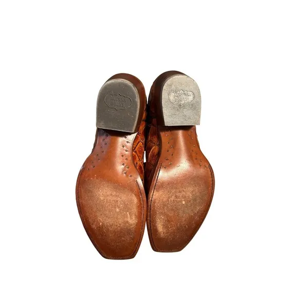 Nocona Cowboy Boots Exotic Fish Square Toe Western Brown Leather size 7B
