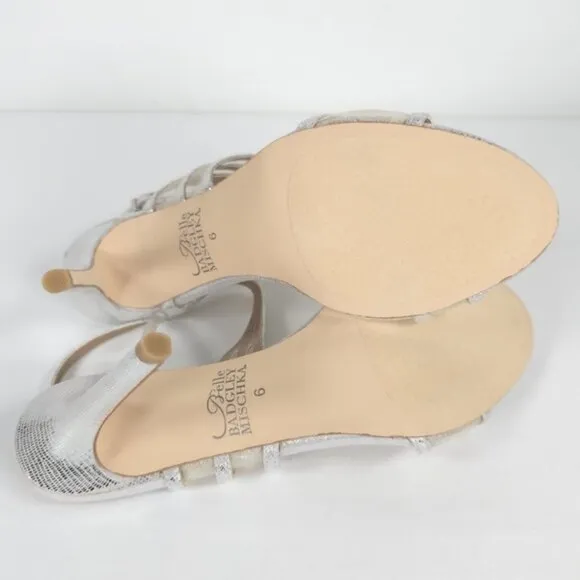NWB BELLE BADGLEY MISCHKA NOVA SILMET Heel Sandals Stunning Silver NB1140 Sz 6