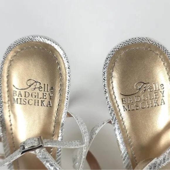 NWB BELLE BADGLEY MISCHKA NOVA SILMET Heel Sandals Stunning Silver NB1140 Sz 6