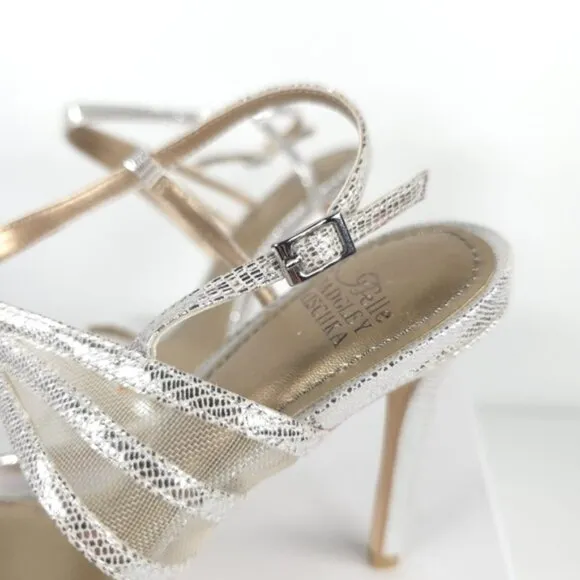 NWB BELLE BADGLEY MISCHKA NOVA SILMET Heel Sandals Stunning Silver NB1140 Sz 6