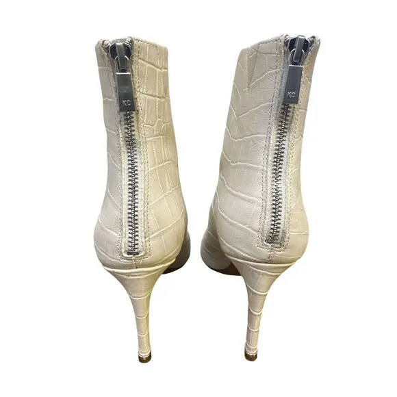 NWB Kenneth Cole Cream Faux Croc Pointed Toe Ankle Boots w/Stiletto Heel
