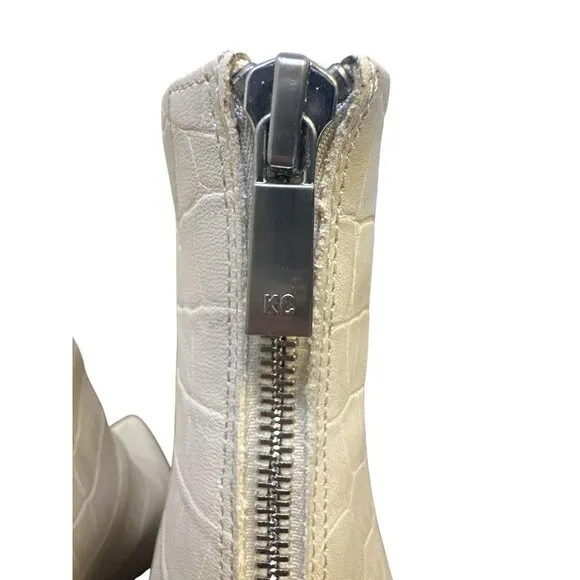 NWB Kenneth Cole Cream Faux Croc Pointed Toe Ankle Boots w/Stiletto Heel