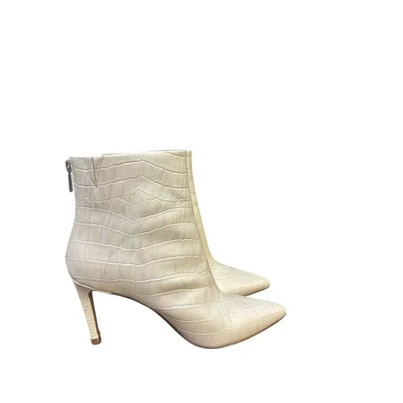 NWB Kenneth Cole Cream Faux Croc Pointed Toe Ankle Boots w/Stiletto Heel