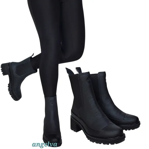 NWB Timberland Kori Park 2.0 Chelsea boots black leather pull on block heel