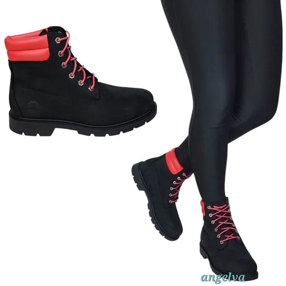 NWB Timberland Linden woods 6 in waterproof lace up boots nubuck black pink
