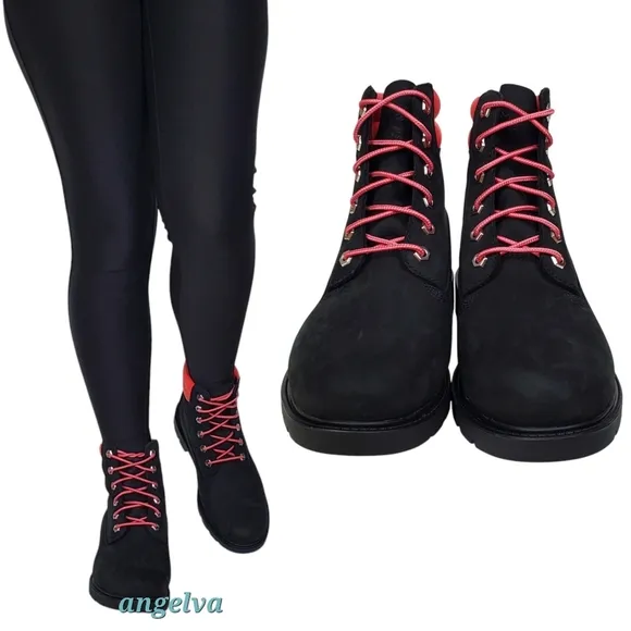 NWB Timberland Linden woods 6 in waterproof lace up boots nubuck black pink