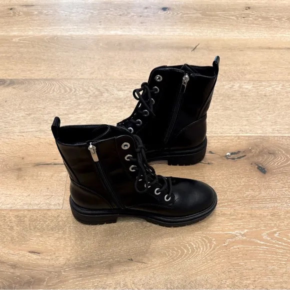 NWOB Nine West Wiley Black Combat Moto Black Boots, Size 7.5