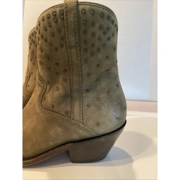 NWOB NWT Lucchese Boots Bootie Zip Women's 6.5 Suede Olive Green w/ Studs #M6040